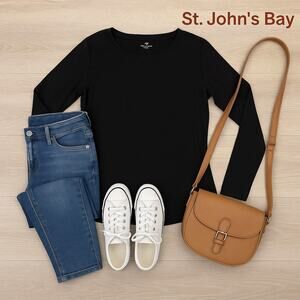 St. John’s Bay Solid Black L/S Top Sz. Large Tall